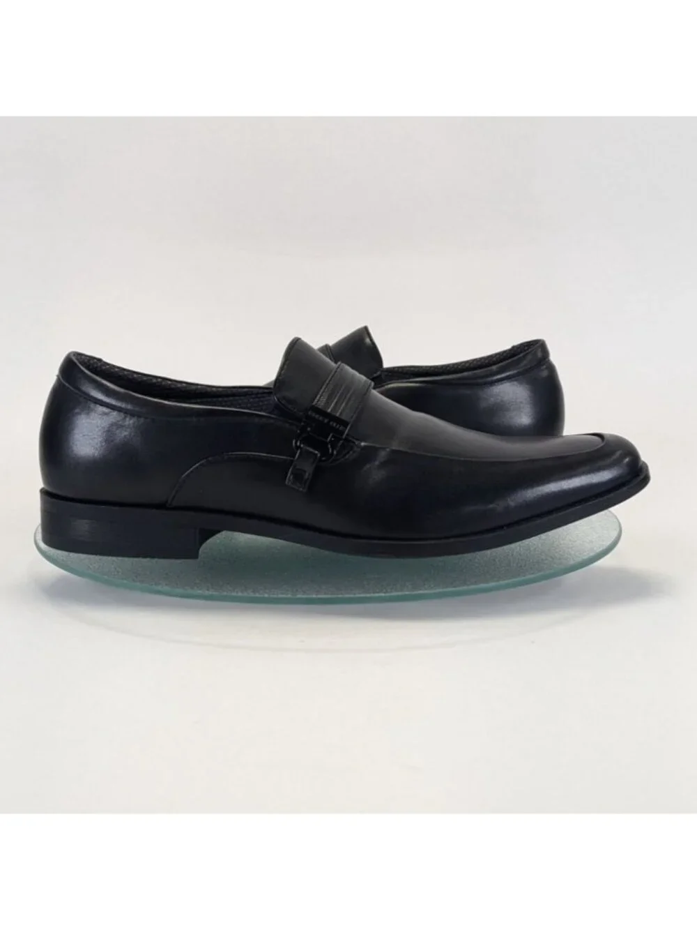 Perry Ellis Mens Size 9 Dress Shoes Black Vegan Leather Slip-On Loafers Buckle